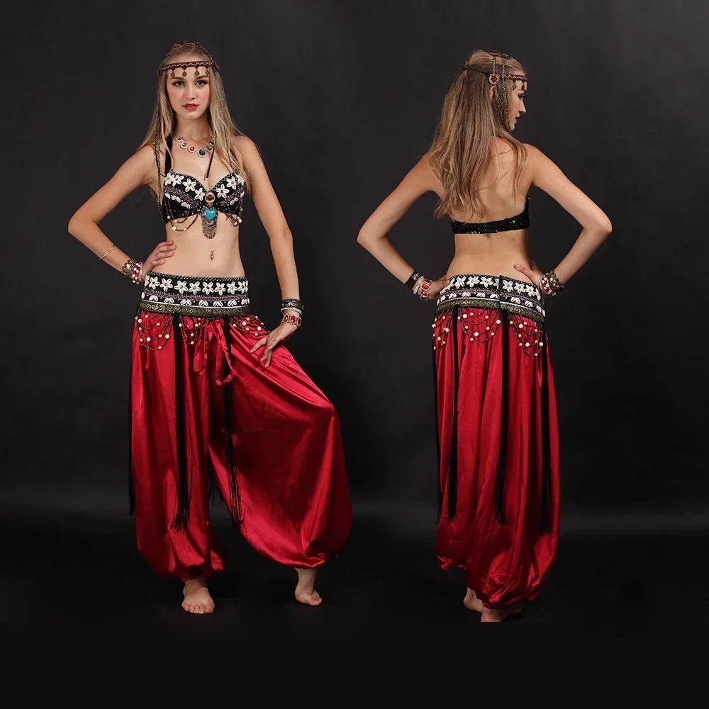 Size S-XL Belly Dancing Clothes Tribal 2pcs Set Coins Bra, Tassel Hip Scarf Tribal Belly Dance Costume Set Pants Costume