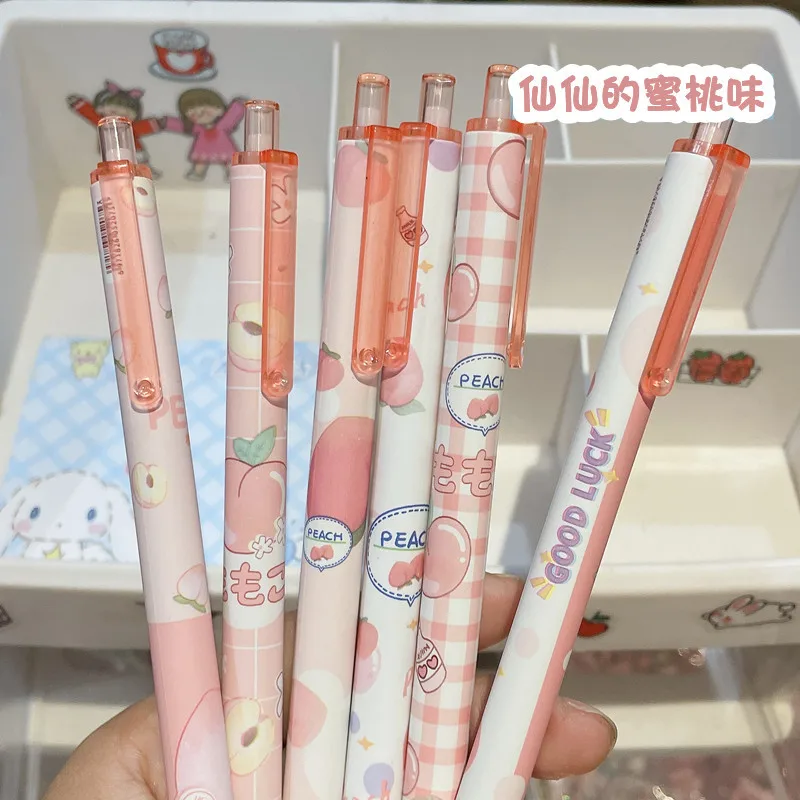 Imagem -04 - Bonito Rosa Pêssego Gel Canetas Tinta Preta Acessórios de Escritório Caneta Estética Material Escolar Japonês Kawaii Papelaria Peças