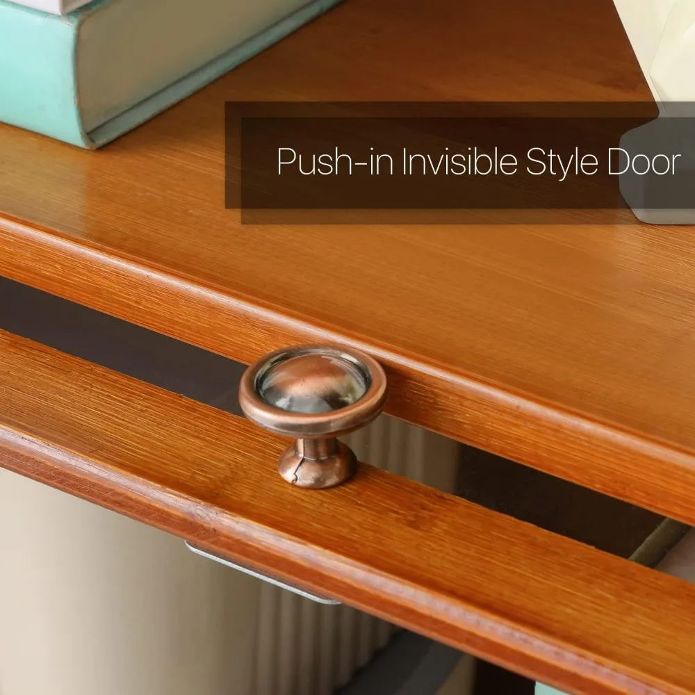 خزانة كتب من الخيزران مع أبواب أكريليك، منظم تخزين رف كتب قائم بذاته مكون من 5 طبقات لغرفة المعيشة وغرفة النوم والمكتب، بني