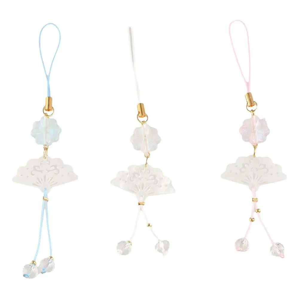 Phone Keychain Chinese Style Phone Pendant Four Leaf Clover Fan Mobile Phone Chain Lanyard Retro Mobile Phone Strap Jewelry Gift
