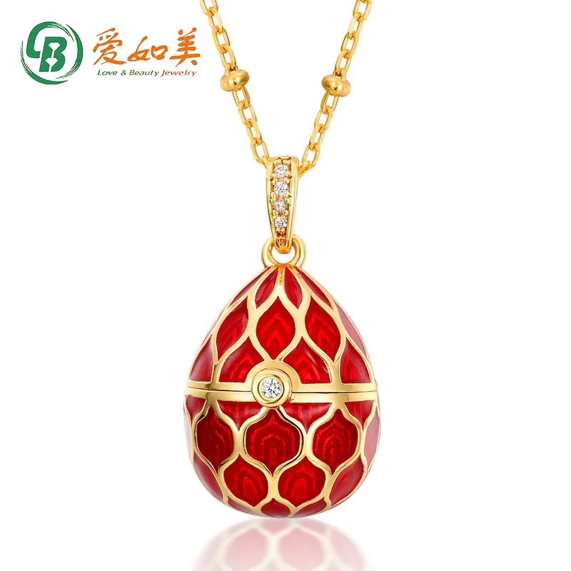 

18K Gold PT950 Platinum and Gold Plated 7-layer Pigeon Egg Drop Red Oil Sweater Pendant with Pill-holding Necklace