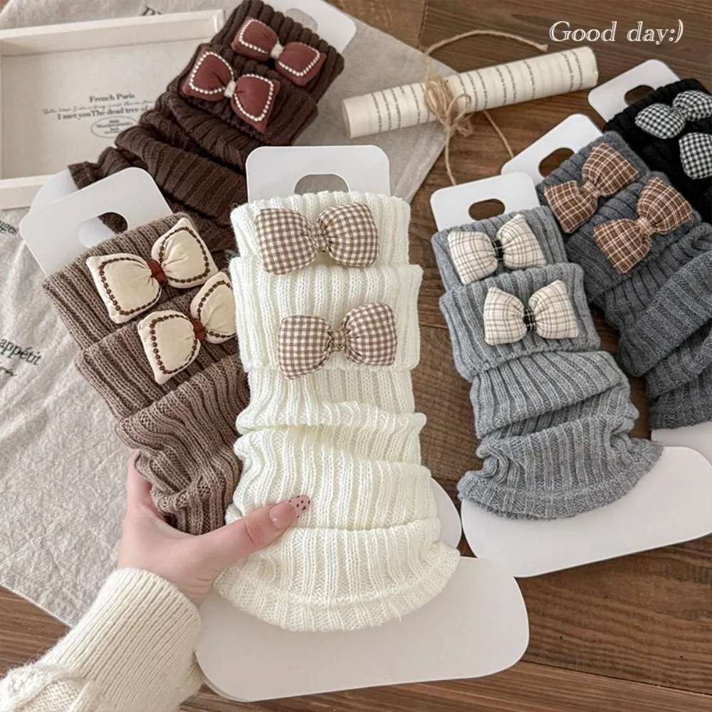 

Милые утолщенные гетры для девочек, вязаные носки до середины икры в стиле Лолиты, удобные носки средней длины с бантом