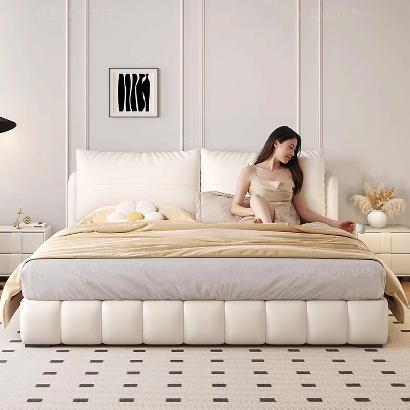 Leather Luxury Bed Modern French Minimalist Double Bed Storage Nordic Unique Cama De Lujo Para Dormitorio Bedroom Furniture