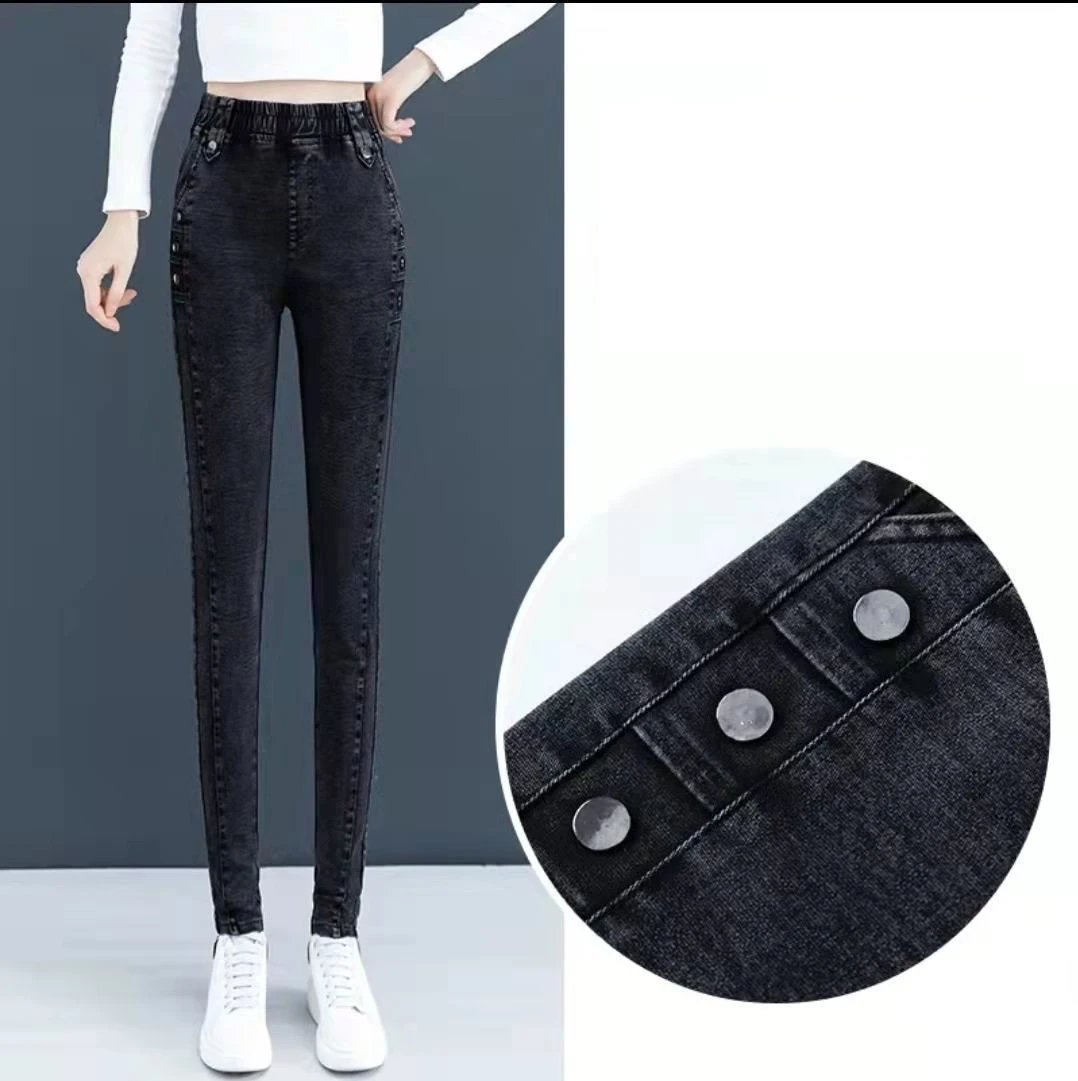 Velvet Stretch Pencil Jeans Women Winter Plus Big Size 34 Vintage Slim Thicken Jean Warm Skinny Denim Pants High Waist Leggings