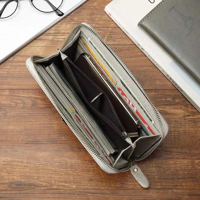 

New women casual cow leather handbag short card holder clutches female vintage pocket handhold bag for women