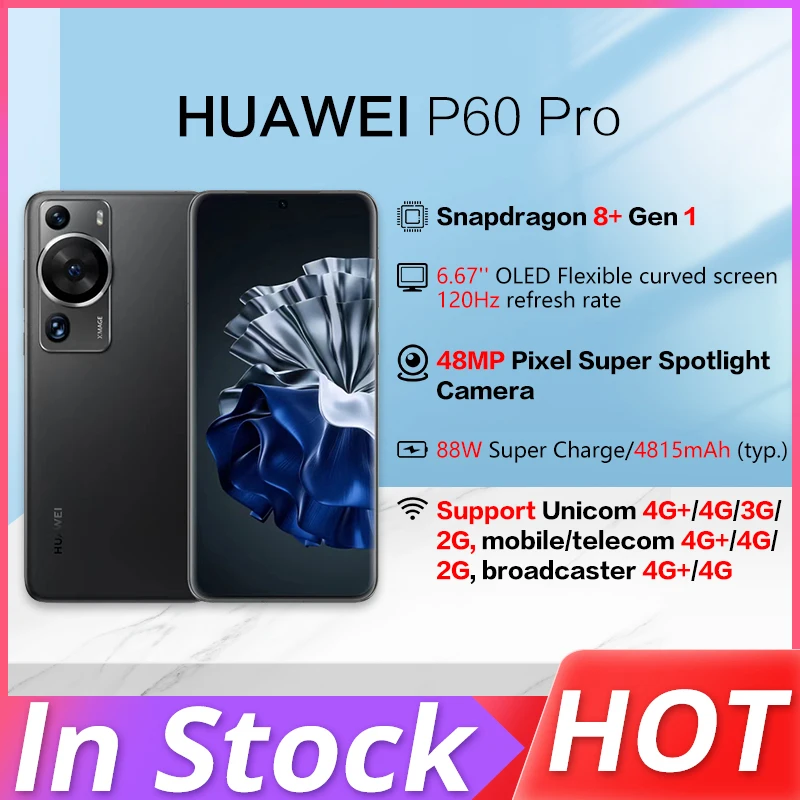 Original HUAWEI P60 Pro 4G SmartPhone 48MP Camera 4815 mAh Battery 6.67'' OLED Curved Screen Snapdragon 8+ Gen 1 Octa Core NFC