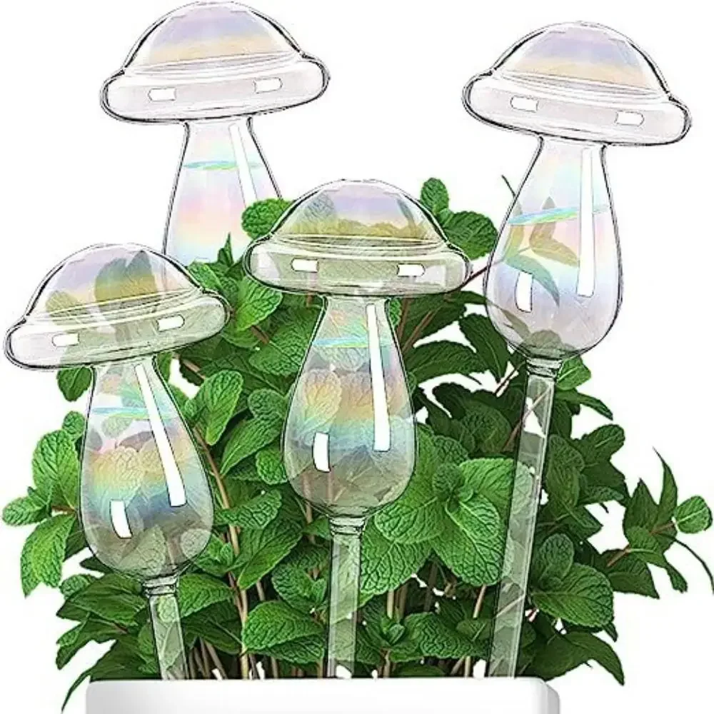 Mushroom Shape Plant Watering Glass Globes Self Watering Rainbow Mushroom Automatic Watering Device