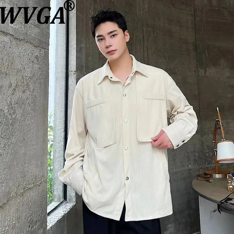 WVGA Spring Autumn New Men Fashion Square Long Sleeve Shirts Niche Chic Casual Large Pockets Drape Effect Trendy Tops Ins W23771
