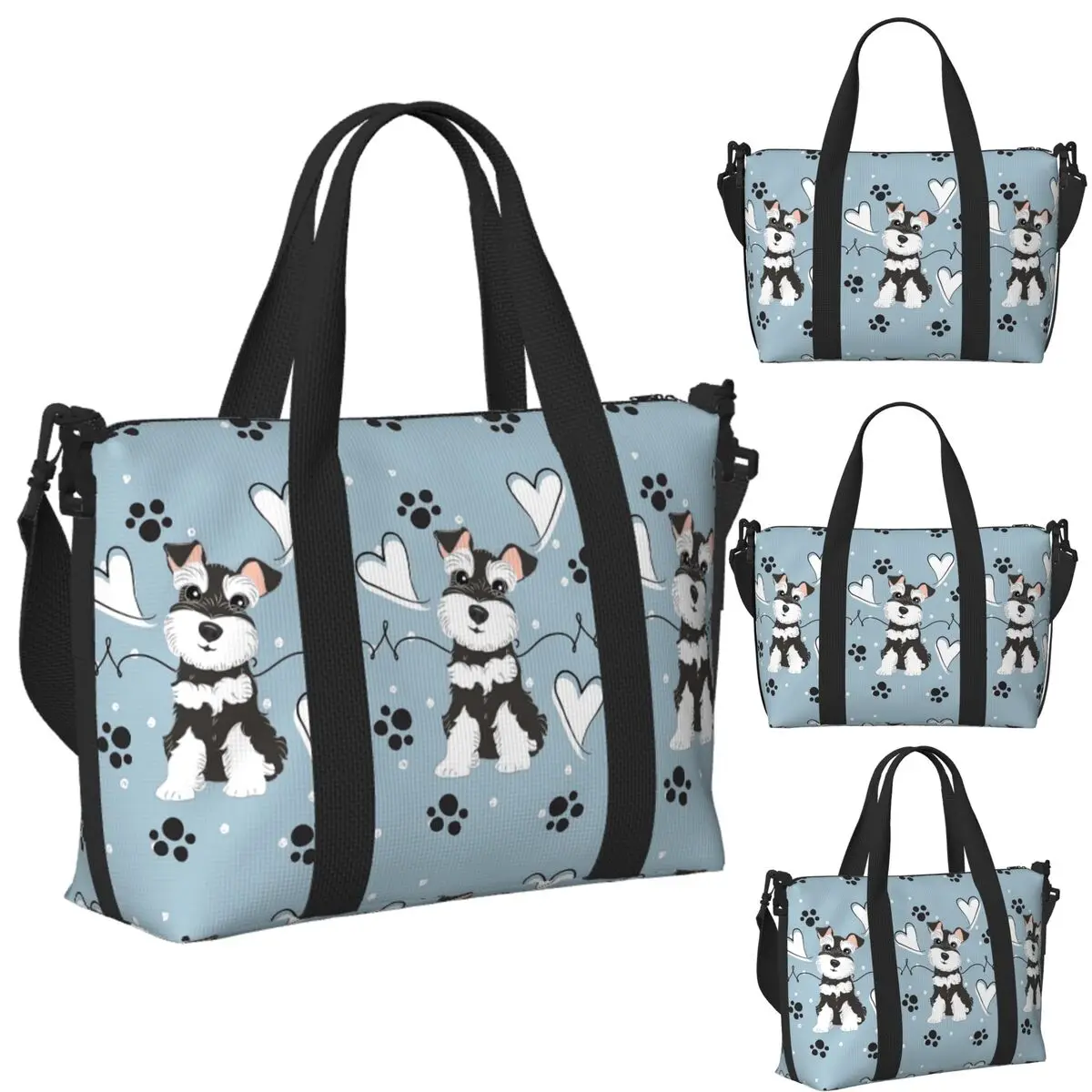 

Custom Love Black And White Miniature Schnauzer Beach Travel Bag Tote Bags for Gym Yoga Women Shopping Duffle Shoulder Bag
