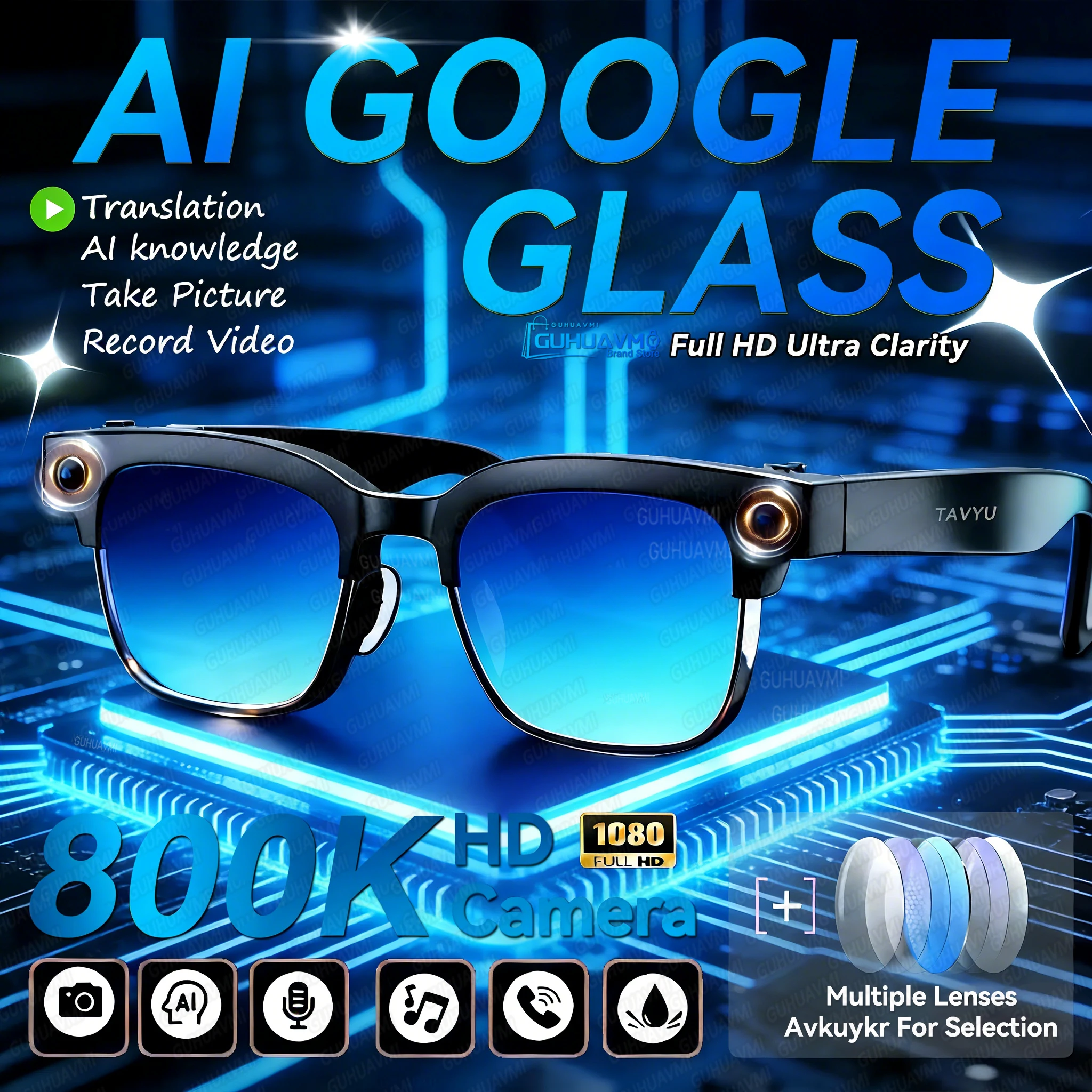 2026New AI Smart Glasses Men 800W Camera Video 120+Languages Translation Sunglasses Call Music 8K HD Color Change Sports Glasses