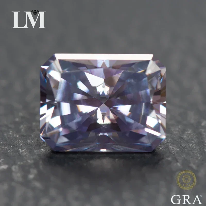 Moissanite หิน Radiant Cut สีลาเวนเดอร์สําหรับทําอัญมณี DIY แหวนสร้อยคอต่างหูวัสดุหลักที่มีใบรับรอง GRA