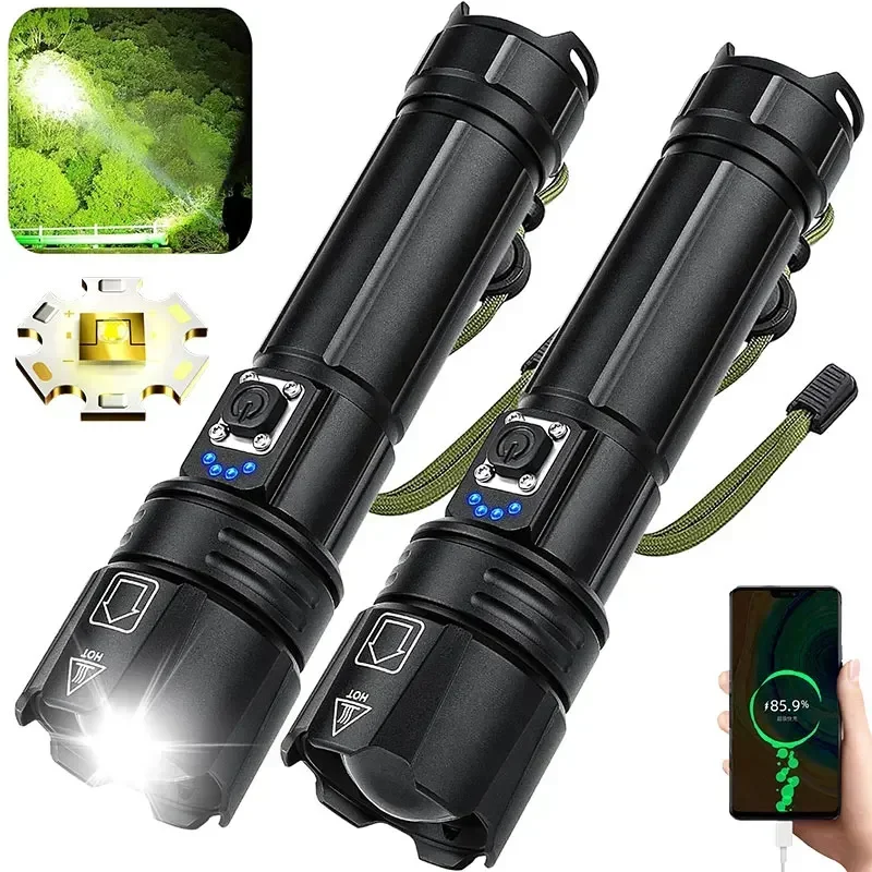 XHP70 Flashlight LED Telescopic Zoom TYPE-C Charging Outdoor Multifunction Charging Treasure Aluminum Alloy Tactical Flashlight