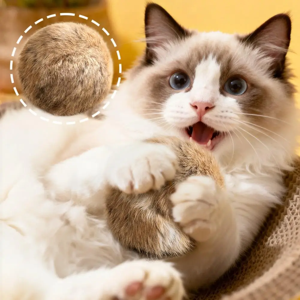 3/6pcs Rabbit Fur Ball Interactive Cat Toy Pet Product Containing Catnip Toy Ball Chasing Plush Toy Ball Cat Accessories 8cm