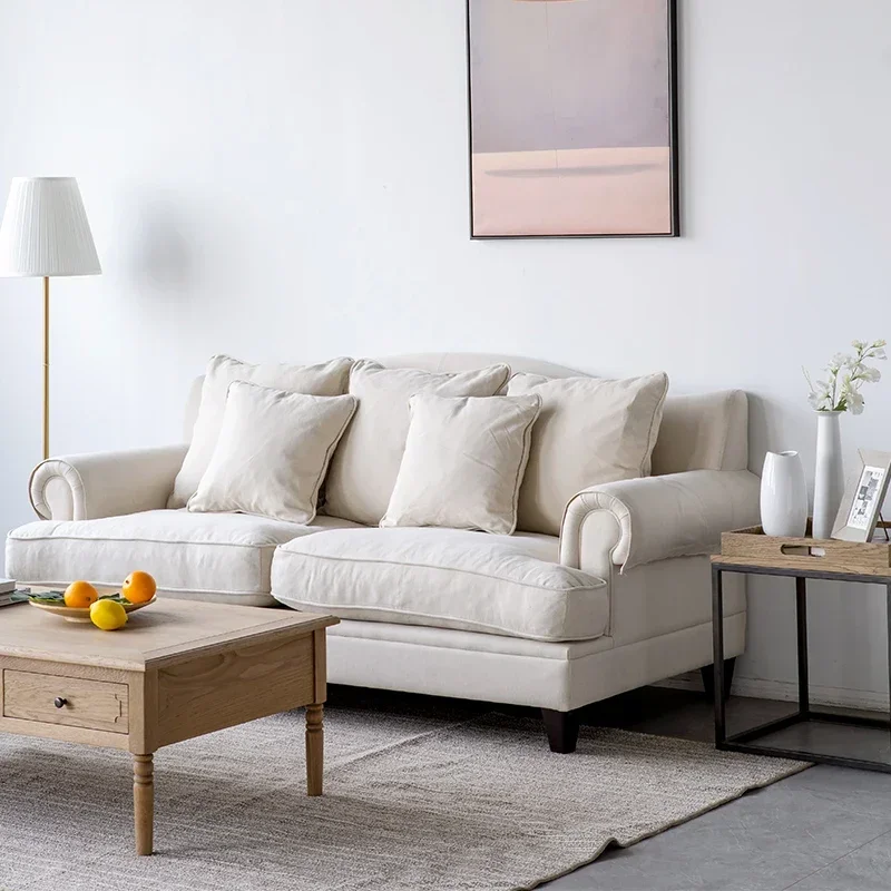 

American Single Double Three-Seat Sofa Living Room Leisure Linen Sofa Removable and Washable