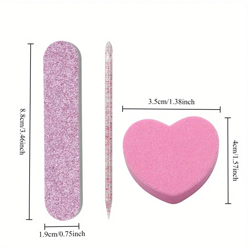 12 Sets Manicure Kit Nail Care Set: Mini File, Heart Sponge and Crystal Stick, Perfect for Polishing Jewelry and DIY Manicure