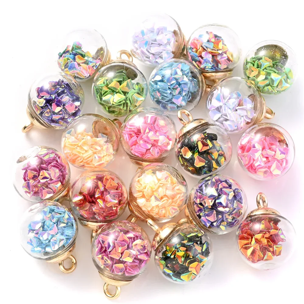 10Pcs Transparent Glass Ball with Rhinestone Beads for DIY Making
