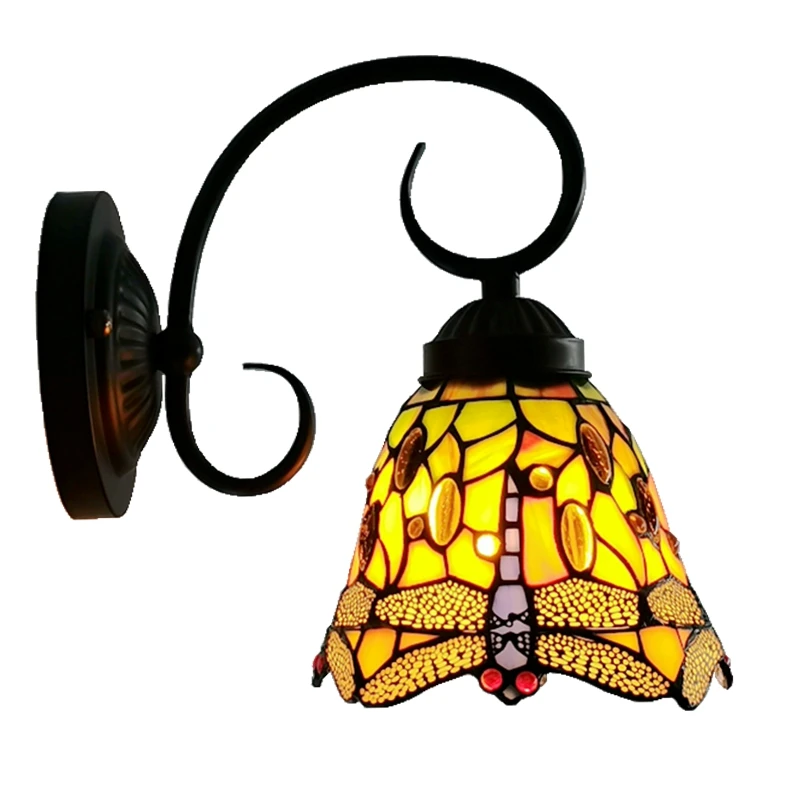 6" European Dragonfly Small Wall Lamp Tiffany Style Bar Restaurant Club Lighting Retro Nostalgic Stained Glass Hand-welded