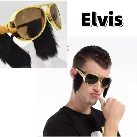 Novelty Gold Sunglasses Funny Beard Glasses 70s Disco Party Movie Role-playing Elvis Prom Funny Glasses Cosplay Presley Dress Up