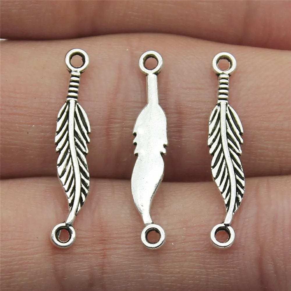 WYSIWYG 40pcs Antique Silver Color Feather Connectors Charm Pendant Jewelry Making Findings Accessories DIY Handmade