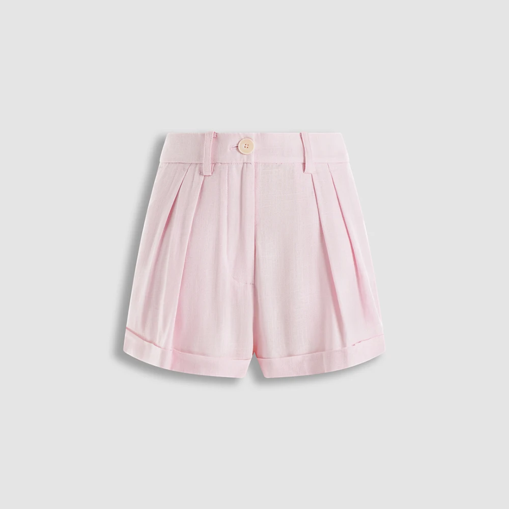Women 100% Linen High Waist Tailored Shorts Zip‑Fly Pockets Straight Leg Loose Fit Casual Office Business Ladies Short Pants