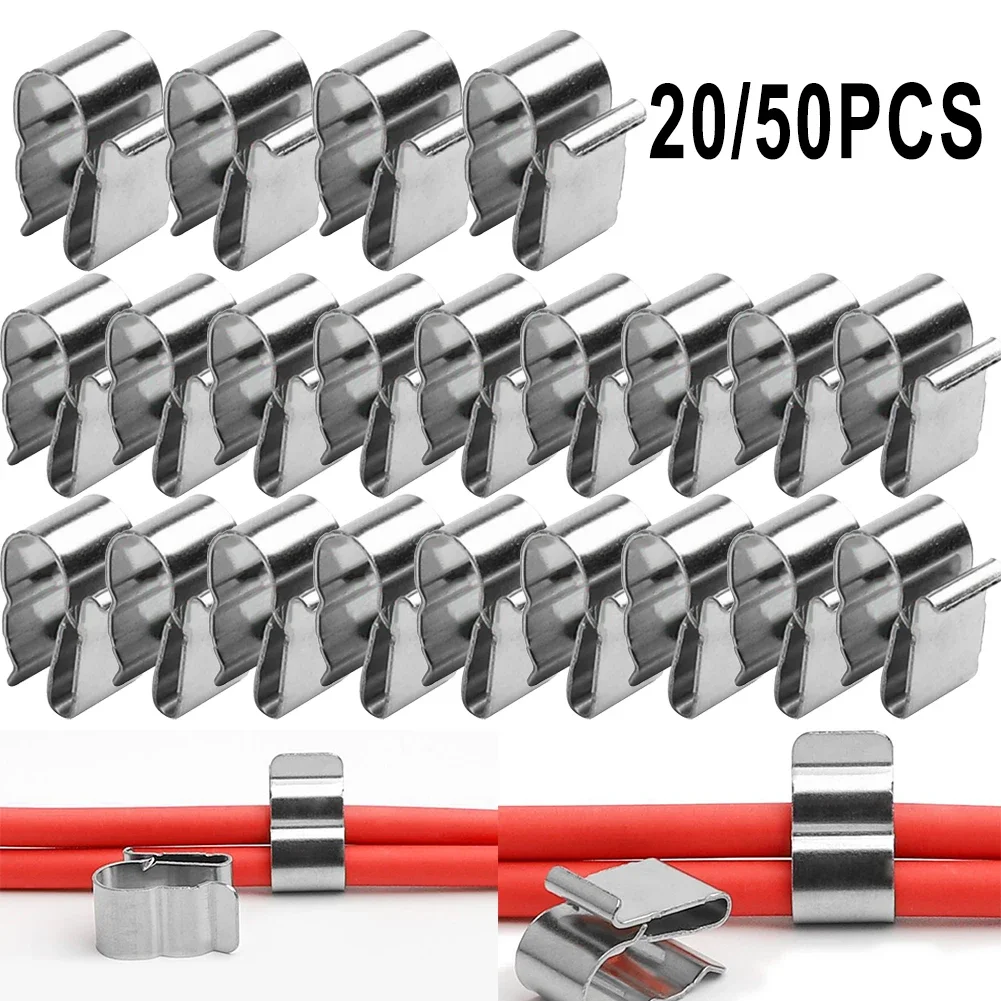 Clamp Solar PV Cable Clip Set Stainless Steel Wire Clamp Solar Cable Fastener 20/50pcs For Automobil Boot Brand New