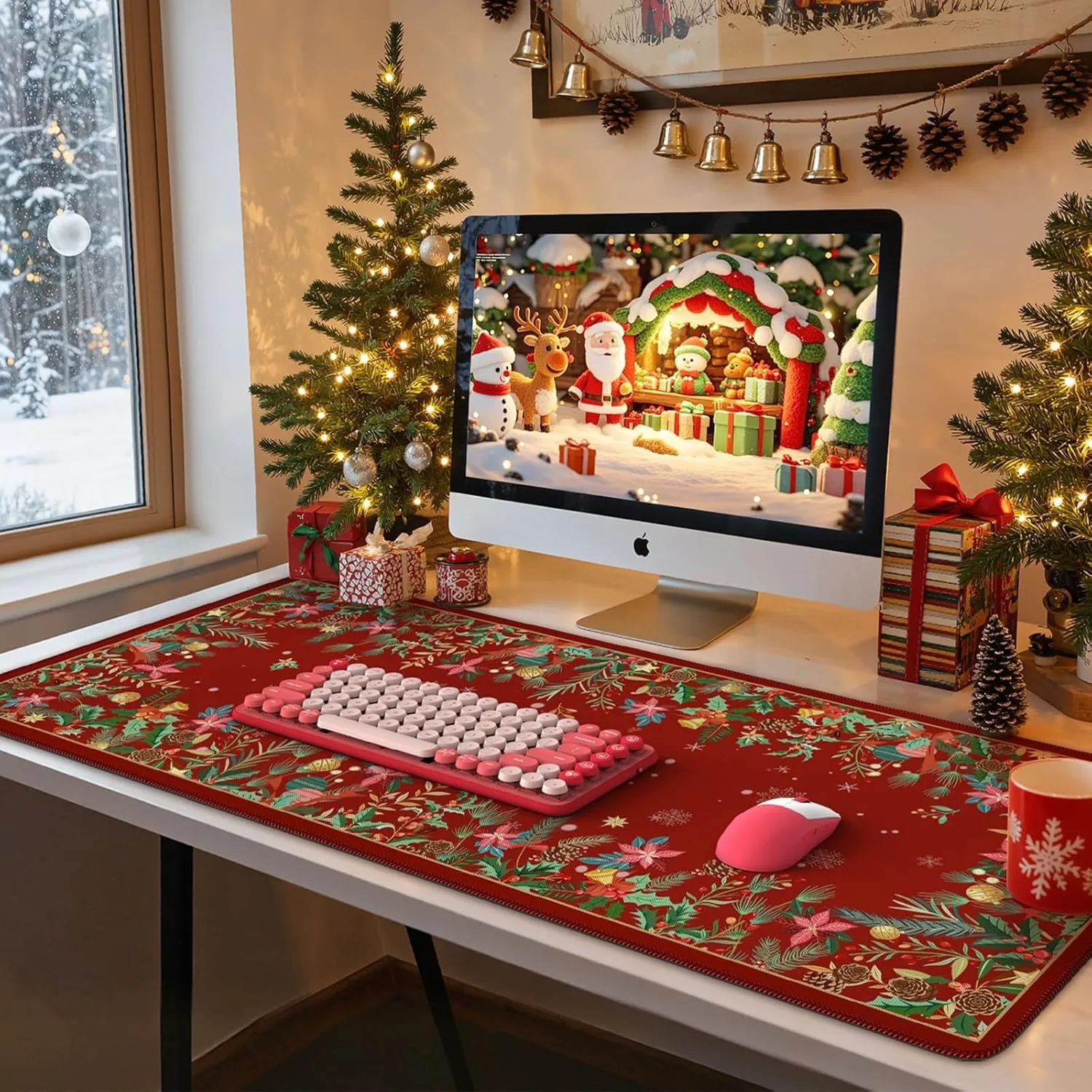 Christmas Red Persian retro style large mouse pad rubber non-slip lock edge craft desk mat suitable gaming office Accessories