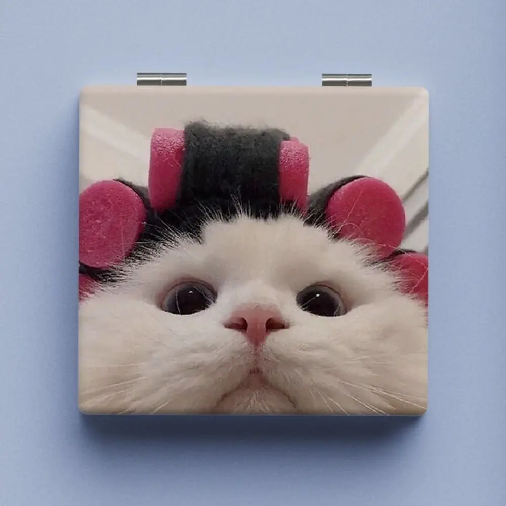 Kosmetik Werkzeuge Katze Muster Make-Up Spiegel Vergrößerungs Mini Quadratischen Faltbare Spiegel Handheld Doppelseitige Taschenspiegel Kinder Geschenk