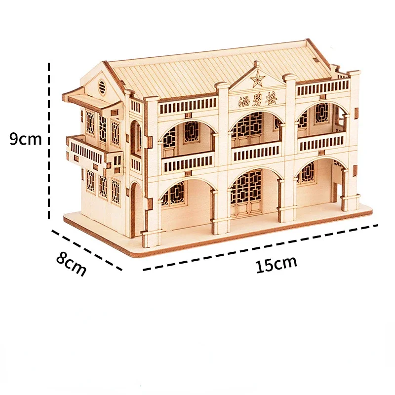 DIY Two-story Clockwork Music Box Assembly Model Wooden Three-dimensional Puzzle Toy Children's Puzzle