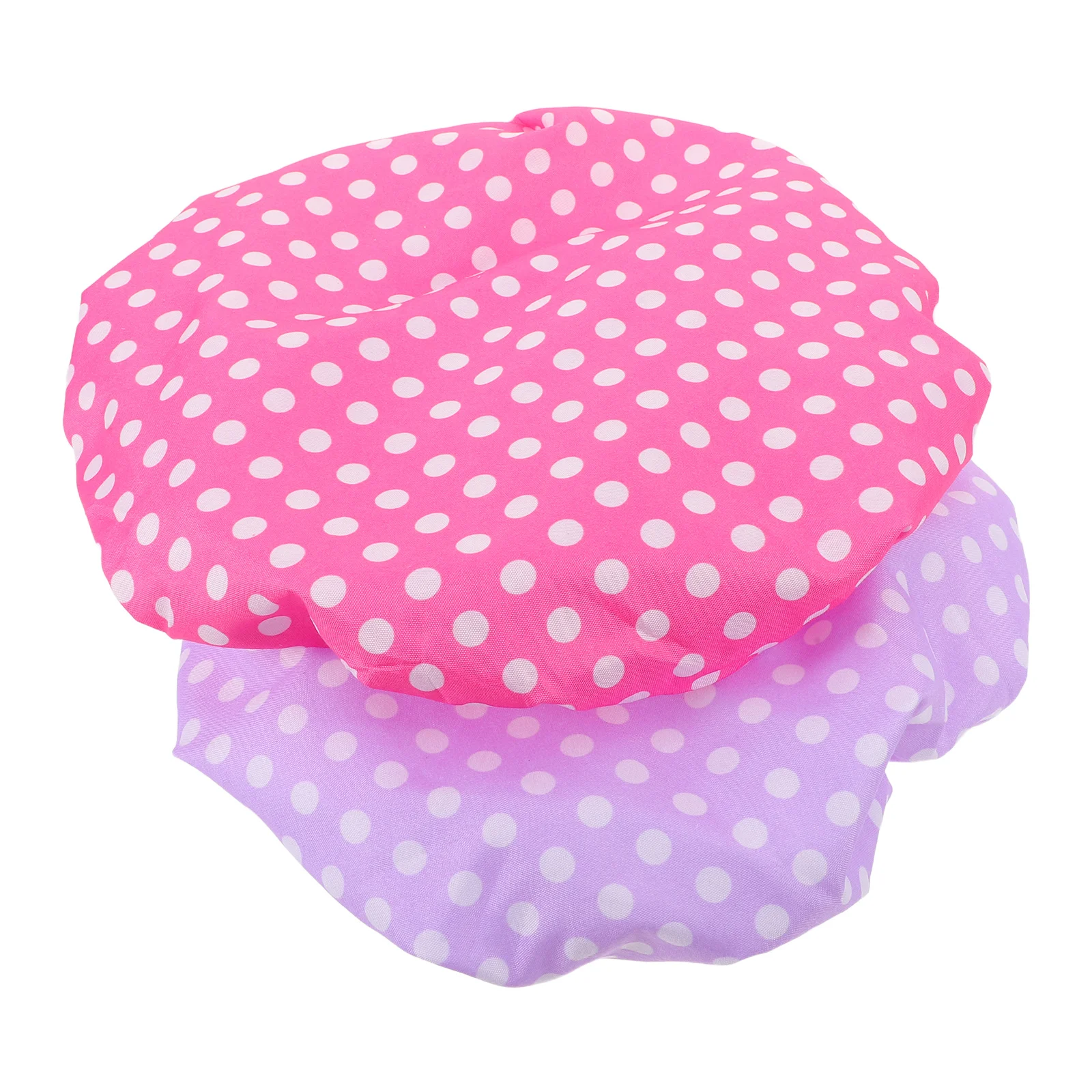 

2Pcs Waterproof Bath Cap for Women Double Layer Dots Print Elastic Reusable Shower Hat Long Short Hair Protection
