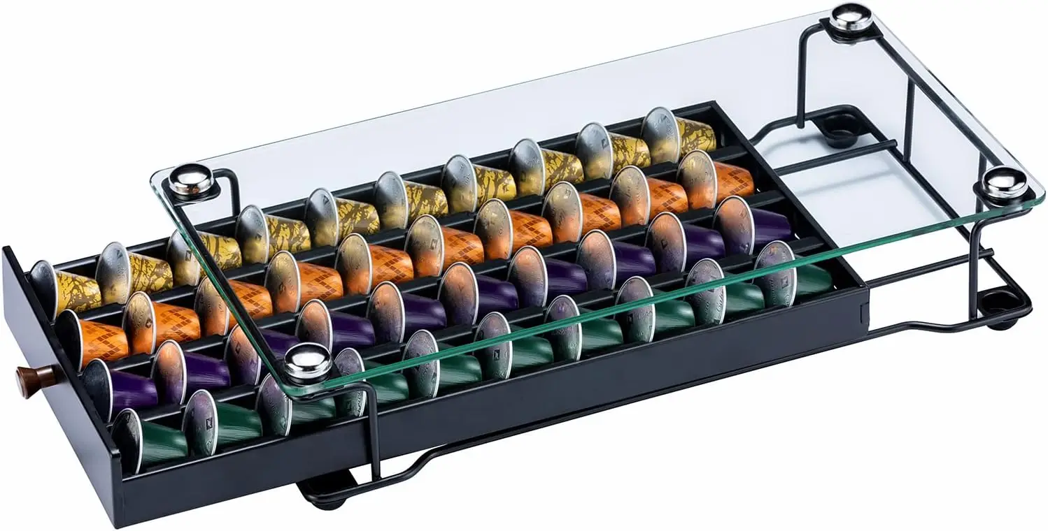 

Черный держатель для капсул Nespresso со стеклянной столешницей, ящик для хранения вещей на 40 капсул