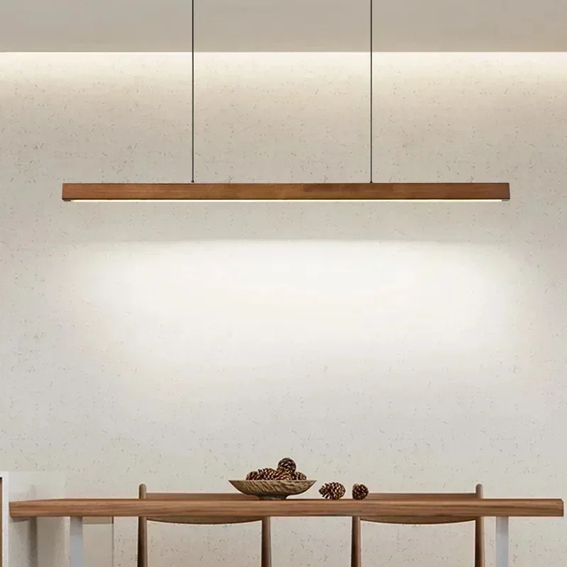 

Modern LED Pendant Light wood Long Strip dining table lamp suspension Chandelier living dining room kitchen lighting fixture