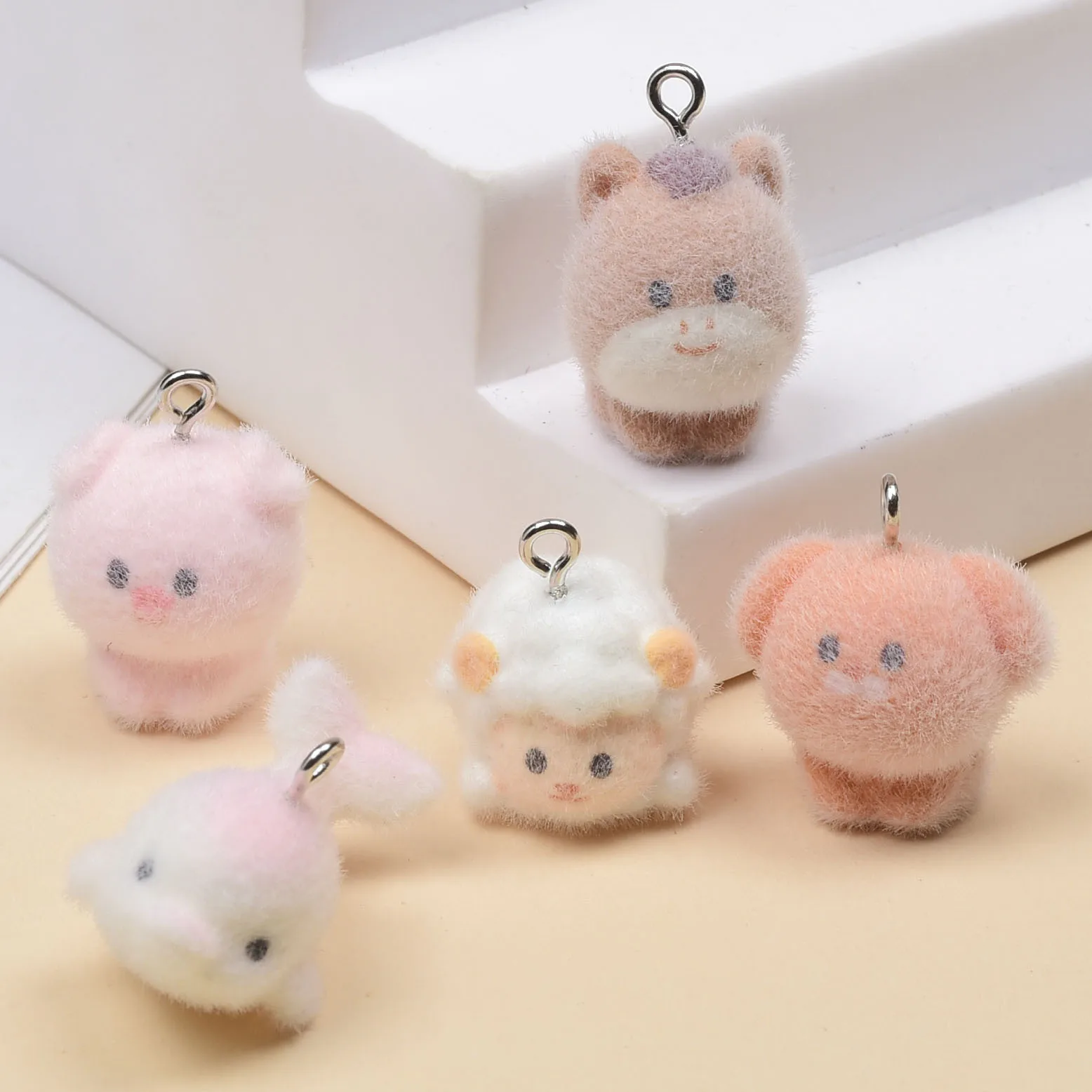 10pcs Color Resin Flocking Animals Cartoon Dogs Sheep Pig Shape Resin Dolls Charms Pendant Diy Jewelry Accessory