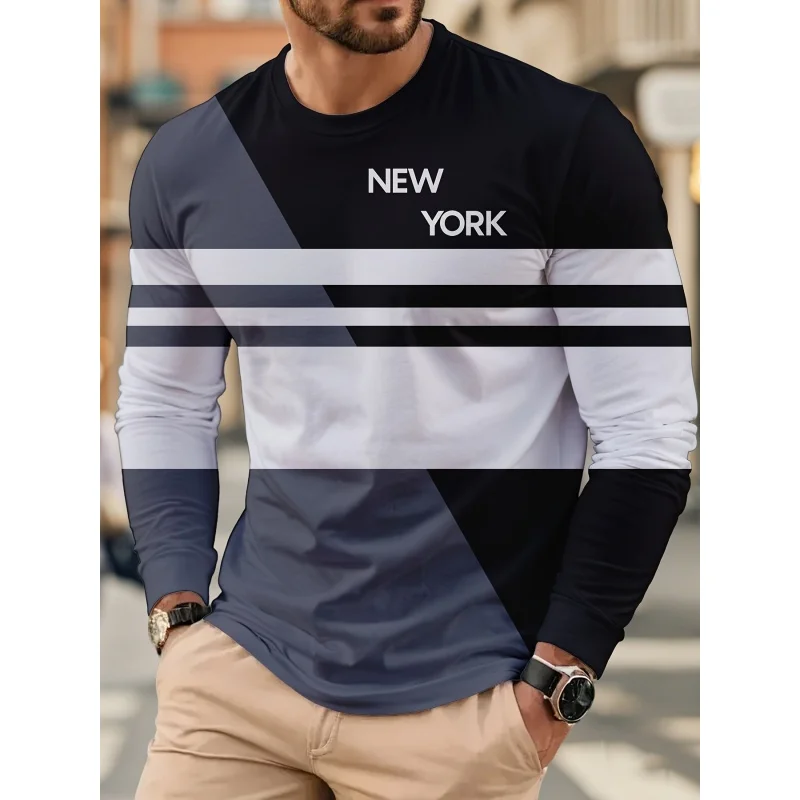 

Fashion Color Block 3D Print Colorful Stripes Pattern T-Shirt For Men T Shirts Summer Casual Loose Tees Street Tops Long Sleeves