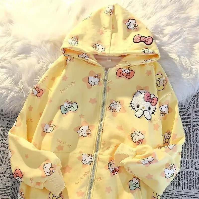 

Новая женская толстовка Kawaii Sanrio Hello Kitty из мягкого хлопка, верхняя одежда в стиле аниме, милый дизайн в стиле Instagram, весна-осень, аниме-стиль, вызывающий эмоции (Допамин)