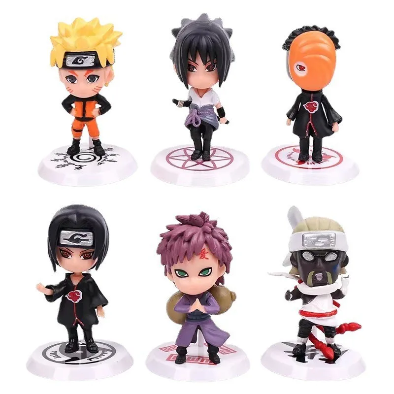 

6PCS Set Japan Anime Figure Uzumaki Naruto Uchiha Sasuke Kakashi Mini Figurine Cake Car Decoration Toy Collection Doll