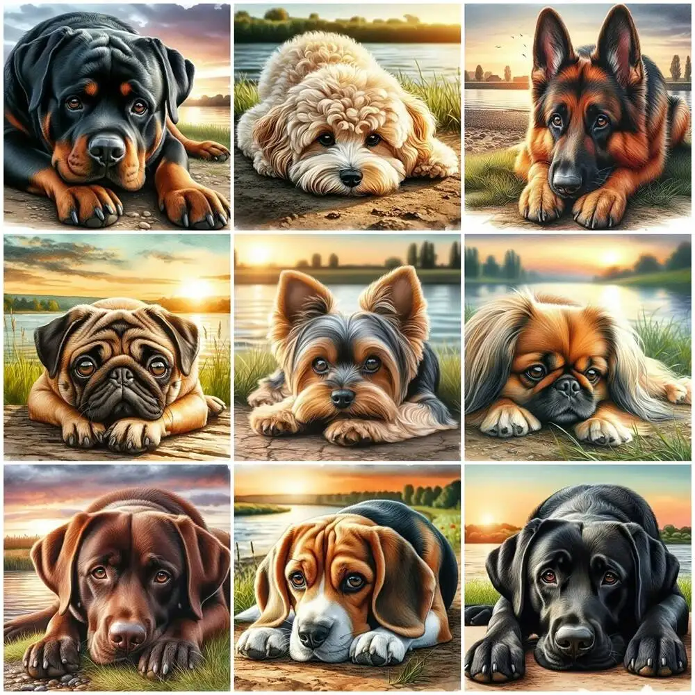 5D Diamantmalerei Hund Cartoon Mosaik Tier See Fluss Vollbohr-Stickerei Welpe DIY Handwerk Strassstein-Sets Erwachsenen Raumdekoration