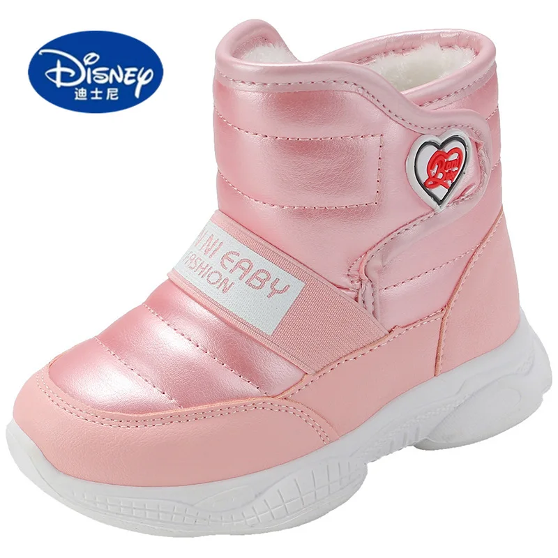 Botas de neve para meninas estilo coreano Disney 2025 |   Botas de inverno de cano médio forradas de pelúcia, botas de moda quentes, sapatos casuais infantis