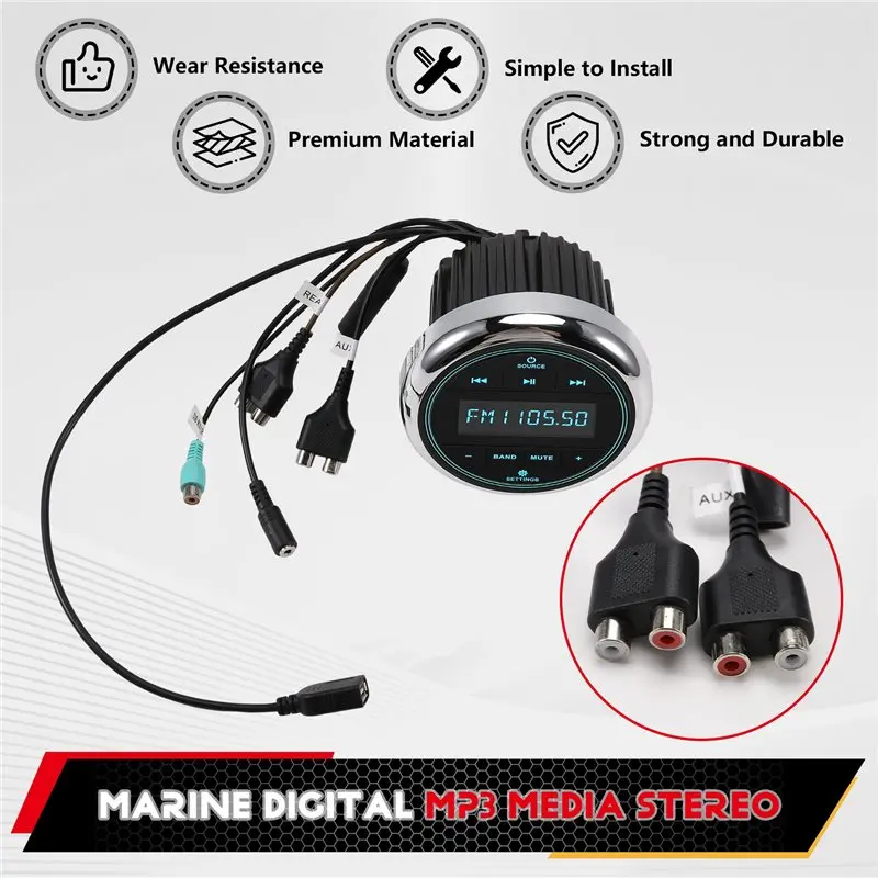 Boat Radio Bluetooth MP3 Player Marine Stereo FM AM Radio For Yacht Motorcycles ATV UTV SUV RV Camp