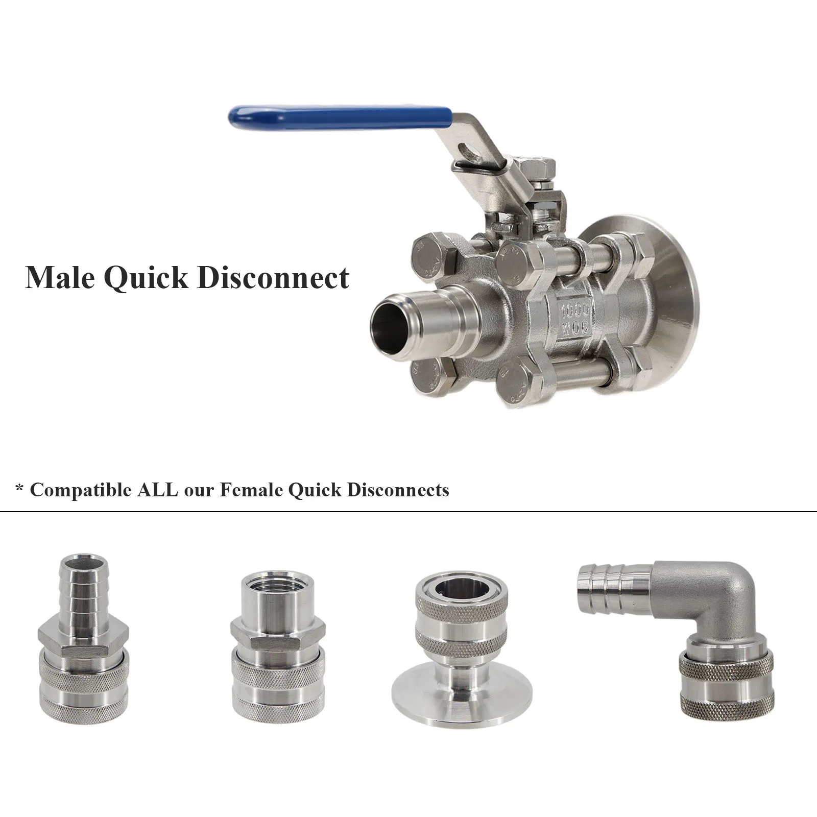 Homebrew Kettle Pump Fermenter Wort Chiller Ball Valve 3-Piece Style 1000 WOG Full Port Lock Handle SS304 PTFE Gasket