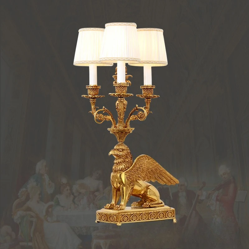 French luxury European style, pure copper table lamp, bedroom bedside lamp, villa living room retro study high-end creative