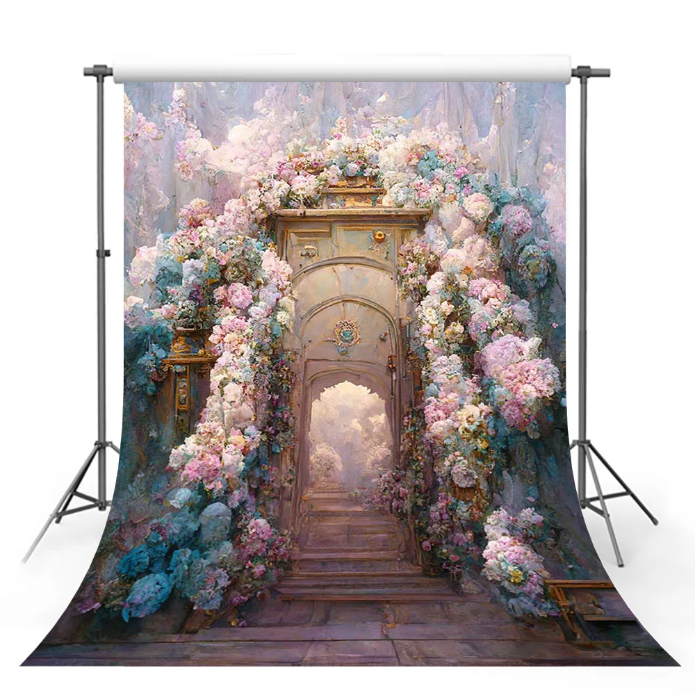 

Mehofond Pink Floral Oil Painting Photography Backdrop Princess Birthday Party Flower Garden Door Decor Background Photo Studio