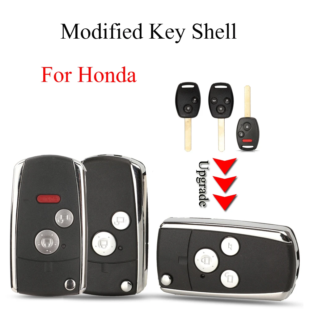 Jingyuqin 2/3 botones para Honda Accord Crv Civic Odyssey Pilot reemplazo modificado Flip plegable remoto carcasa para llave de coche FOB