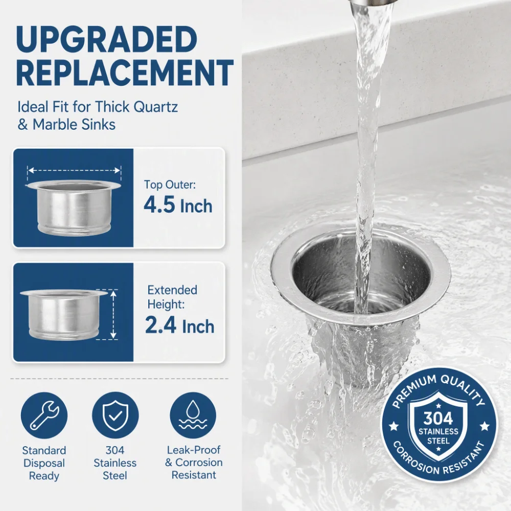 Stainless Steel Extended Sink Flange Silver Deep Garbage Disposal Flange Kitchen Sink Flange Garbage Disposal Connection