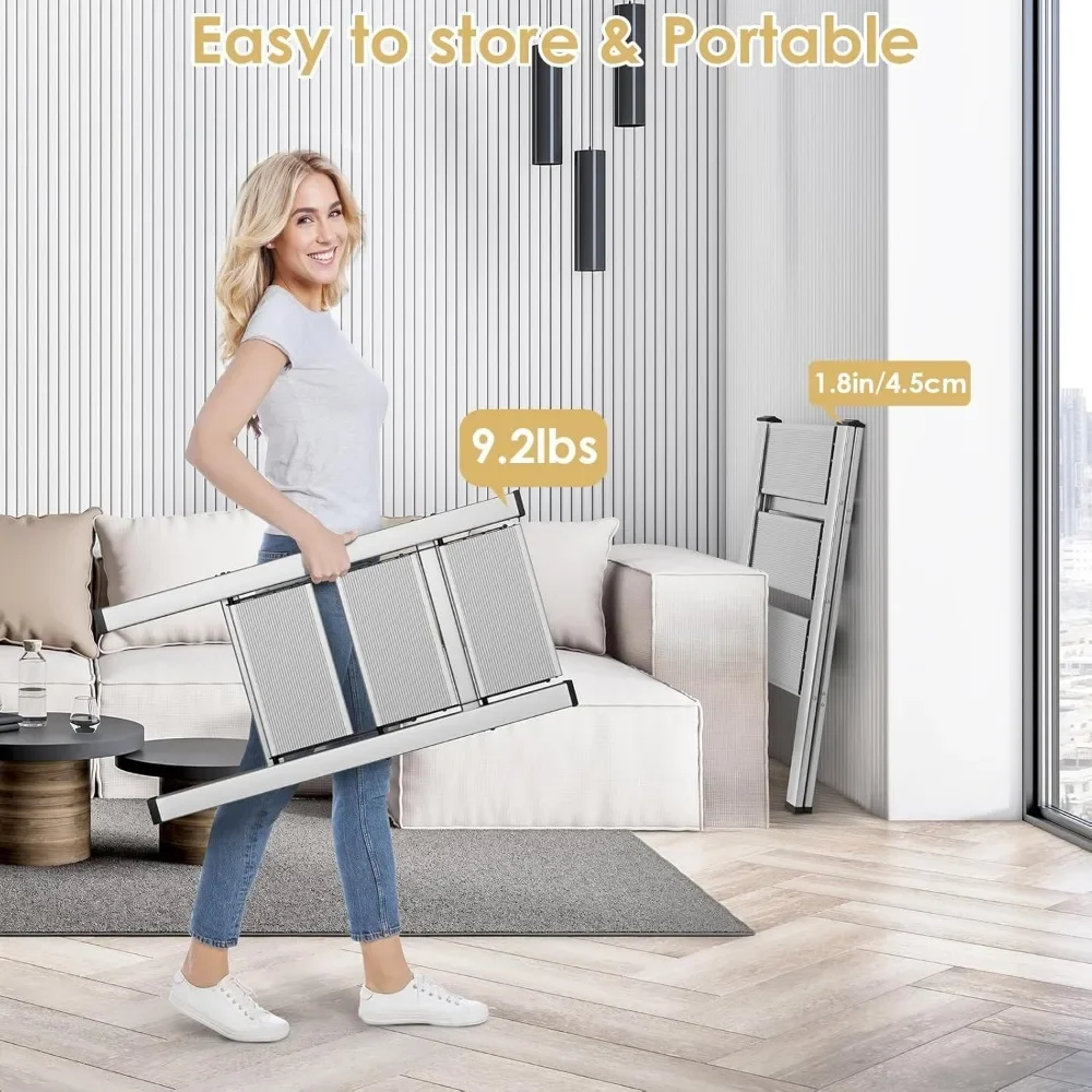 3 Step Ladder, Aluminum Step Ladder 3 Step Folding with Anti-Slip Pedal,330LBS Capacity Folding Step Ladder, for Kitchen, Office