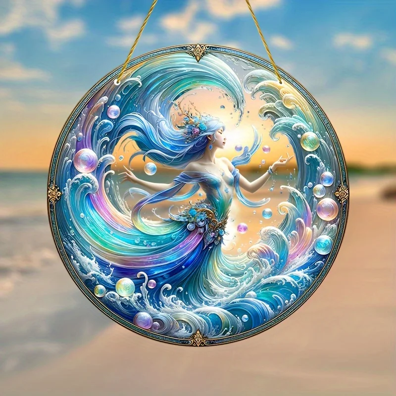 Regalo di fidanzamento Sea Spirit Suncatcher-ornamento da appendere per finestra rotonda in acrilico per soggiorno, ufficio, scuola, festa, Patio,