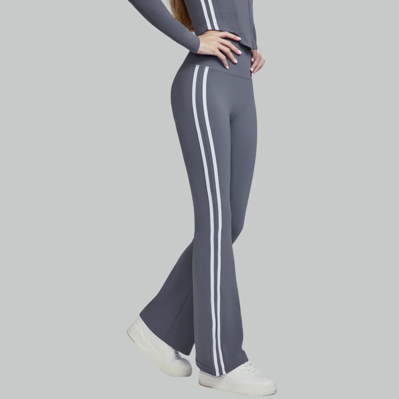 Flare Leggings Women Micro-flared Yoga Pants Gym Leggings High Waist Striped Sports Pants Wide Legs Outdoor Casual Dance Pants