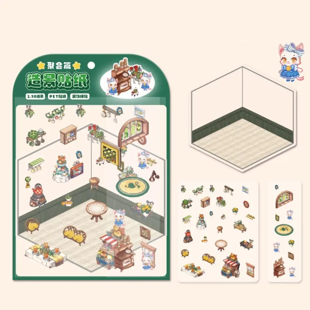 Storage Landscape Series 2.5D Landscape Sticker Paper 4 in 1 Multi-functional DIY Three-dimensional Sticker Book House