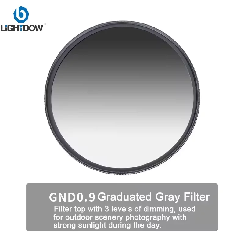 Lightdow GND 0.9 Neutral Density Graduated Gray Lens Filter 49mm 52mm 55 58 62 67 72 77mm 82mm for Canon Sony Nikon Camera Lens