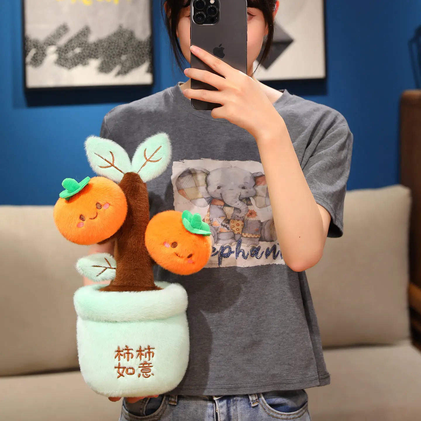 33-40CM Kawaii Cartoon Simulation Anime Kreative Obst Topf Persimmon Orange Bambus Gefüllte Plüsch Spielzeug kinder Obst topf Puppe