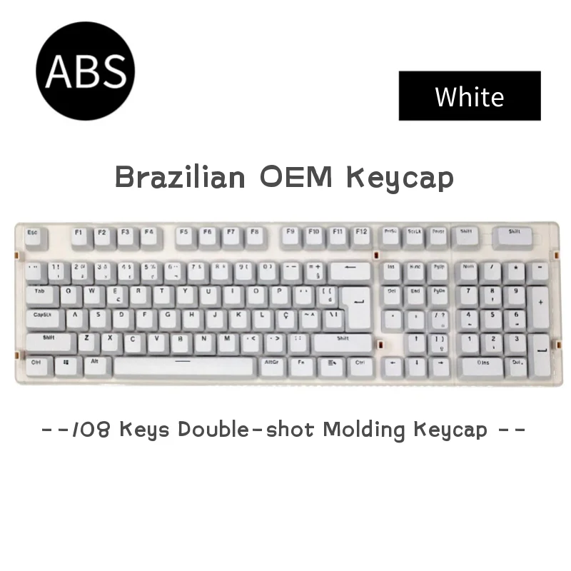 108 Keys Abnt2 Layout Brazilian Keycap OEM Profile ABS Keycaps For Mechanical Keyboard Double Shot Backlit Minimalism Key Caps